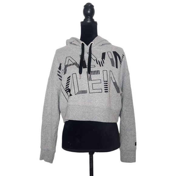 Calvin Klein Performance Oversized Gray Cropped Hoodie Sweater - Picture 1 of 13